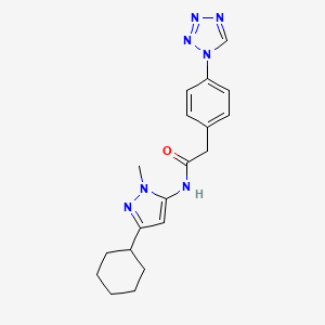 molecular formula C19H23N7O B7144994 N-(5-cyclohexyl-2-methylpyrazol-3-yl)-2-[4-(tetrazol-1-yl)phenyl]acetamide 