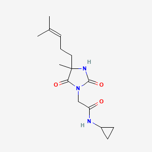 molecular formula C15H23N3O3 B7145206 N-cyclopropyl-2-[4-methyl-4-(4-methylpent-3-enyl)-2,5-dioxoimidazolidin-1-yl]acetamide 
