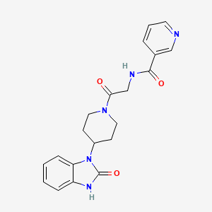 molecular formula C20H21N5O3 B7145224 N-[2-oxo-2-[4-(2-oxo-3H-benzimidazol-1-yl)piperidin-1-yl]ethyl]pyridine-3-carboxamide 