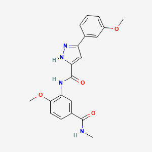 molecular formula C20H20N4O4 B7145275 N-[2-methoxy-5-(methylcarbamoyl)phenyl]-3-(3-methoxyphenyl)-1H-pyrazole-5-carboxamide 