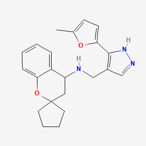molecular formula C22H25N3O2 B7145372 N-[[5-(5-methylfuran-2-yl)-1H-pyrazol-4-yl]methyl]spiro[3,4-dihydrochromene-2,1'-cyclopentane]-4-amine 