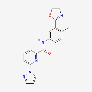molecular formula C19H15N5O2 B7145505 N-[4-methyl-3-(1,3-oxazol-2-yl)phenyl]-6-pyrazol-1-ylpyridine-2-carboxamide 