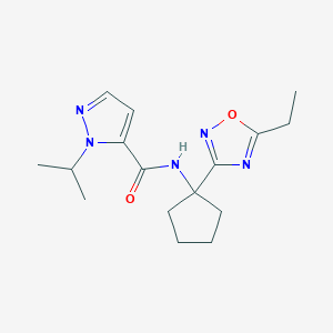 molecular formula C16H23N5O2 B7145701 N-[1-(5-ethyl-1,2,4-oxadiazol-3-yl)cyclopentyl]-2-propan-2-ylpyrazole-3-carboxamide 
