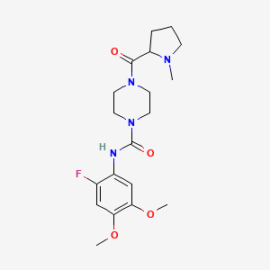molecular formula C19H27FN4O4 B7145862 N-(2-fluoro-4,5-dimethoxyphenyl)-4-(1-methylpyrrolidine-2-carbonyl)piperazine-1-carboxamide 