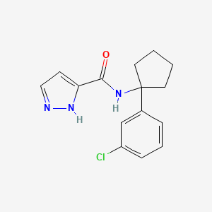 molecular formula C15H16ClN3O B7145882 N-[1-(3-chlorophenyl)cyclopentyl]-1H-pyrazole-5-carboxamide 