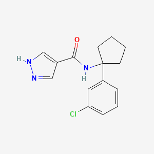 molecular formula C15H16ClN3O B7145886 N-[1-(3-chlorophenyl)cyclopentyl]-1H-pyrazole-4-carboxamide 