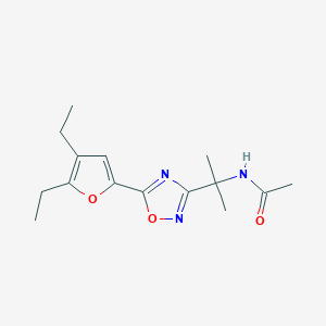 molecular formula C15H21N3O3 B7146700 N-[2-[5-(4,5-diethylfuran-2-yl)-1,2,4-oxadiazol-3-yl]propan-2-yl]acetamide 