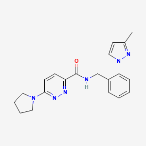 molecular formula C20H22N6O B7146772 N-[[2-(3-methylpyrazol-1-yl)phenyl]methyl]-6-pyrrolidin-1-ylpyridazine-3-carboxamide 