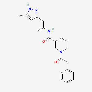 molecular formula C21H28N4O2 B7146868 N-[1-(5-methyl-1H-pyrazol-3-yl)propan-2-yl]-1-(2-phenylacetyl)piperidine-3-carboxamide 