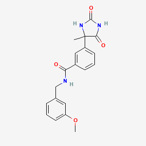 molecular formula C19H19N3O4 B7147194 N-[(3-methoxyphenyl)methyl]-3-(4-methyl-2,5-dioxoimidazolidin-4-yl)benzamide 
