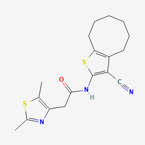 molecular formula C18H21N3OS2 B7147688 N-(3-cyano-4,5,6,7,8,9-hexahydrocycloocta[b]thiophen-2-yl)-2-(2,5-dimethyl-1,3-thiazol-4-yl)acetamide 