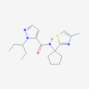 molecular formula C18H26N4OS B7147977 N-[1-(4-methyl-1,3-thiazol-2-yl)cyclopentyl]-2-pentan-3-ylpyrazole-3-carboxamide 