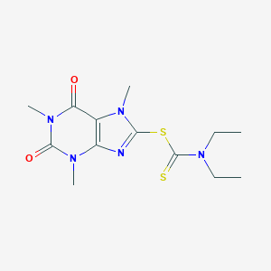 molecular formula C13H19N5O2S2 B071480 Carbamodithioic acid, diethyl-, 2,3,6,7-tetrahydro-2,6-dioxo-1,3,7-trimethyl-1H-purin-8-yl ester CAS No. 180301-42-2