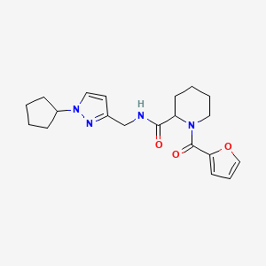 molecular formula C20H26N4O3 B7148029 N-[(1-cyclopentylpyrazol-3-yl)methyl]-1-(furan-2-carbonyl)piperidine-2-carboxamide 