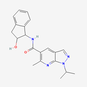 molecular formula C20H22N4O2 B7148553 N-(2-hydroxy-2,3-dihydro-1H-inden-1-yl)-6-methyl-1-propan-2-ylpyrazolo[3,4-b]pyridine-5-carboxamide 