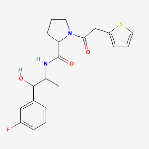 molecular formula C20H23FN2O3S B7148579 N-[1-(3-fluorophenyl)-1-hydroxypropan-2-yl]-1-(2-thiophen-2-ylacetyl)pyrrolidine-2-carboxamide 