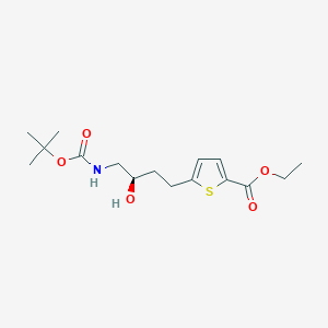 molecular formula C16H25NO5S B071488 5-(4-tert-Butoxycarbonylamino-3(R)-hydroxy-butyl)-thiophene-2-carboxylic acid ethyl ester CAS No. 186521-38-0