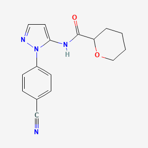 molecular formula C16H16N4O2 B7148813 N-[2-(4-cyanophenyl)pyrazol-3-yl]oxane-2-carboxamide 