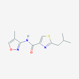 molecular formula C12H15N3O2S B7148913 N-(4-methyl-1,2-oxazol-3-yl)-2-(2-methylpropyl)-1,3-thiazole-4-carboxamide 