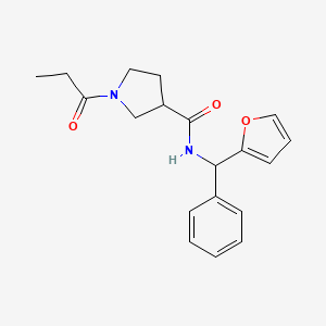 molecular formula C19H22N2O3 B7149148 N-[furan-2-yl(phenyl)methyl]-1-propanoylpyrrolidine-3-carboxamide 