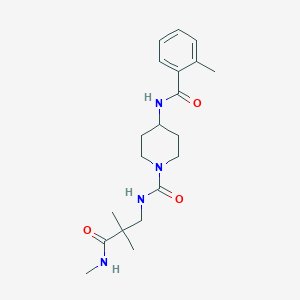 molecular formula C20H30N4O3 B7149195 N-[2,2-dimethyl-3-(methylamino)-3-oxopropyl]-4-[(2-methylbenzoyl)amino]piperidine-1-carboxamide 