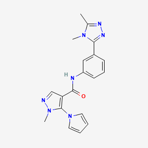 molecular formula C19H19N7O B7149513 N-[3-(4,5-dimethyl-1,2,4-triazol-3-yl)phenyl]-1-methyl-5-pyrrol-1-ylpyrazole-4-carboxamide 