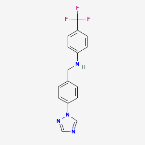 molecular formula C16H13F3N4 B7149592 N-[[4-(1,2,4-triazol-1-yl)phenyl]methyl]-4-(trifluoromethyl)aniline 