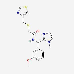 molecular formula C18H20N4O2S2 B7149673 N-[(3-methoxyphenyl)-(1-methylimidazol-2-yl)methyl]-2-(1,3-thiazol-4-ylmethylsulfanyl)acetamide 