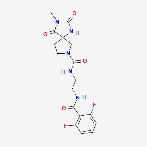 molecular formula C17H19F2N5O4 B7150173 N-[2-[(2,6-difluorobenzoyl)amino]ethyl]-3-methyl-2,4-dioxo-1,3,7-triazaspiro[4.4]nonane-7-carboxamide 