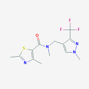 molecular formula C13H15F3N4OS B7150410 N,2,4-trimethyl-N-[[1-methyl-3-(trifluoromethyl)pyrazol-4-yl]methyl]-1,3-thiazole-5-carboxamide 