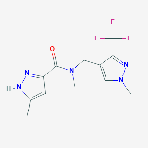 molecular formula C12H14F3N5O B7150464 N,5-dimethyl-N-[[1-methyl-3-(trifluoromethyl)pyrazol-4-yl]methyl]-1H-pyrazole-3-carboxamide 