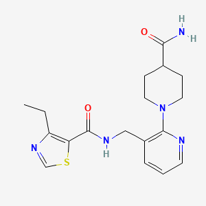 molecular formula C18H23N5O2S B7150470 N-[[2-(4-carbamoylpiperidin-1-yl)pyridin-3-yl]methyl]-4-ethyl-1,3-thiazole-5-carboxamide 