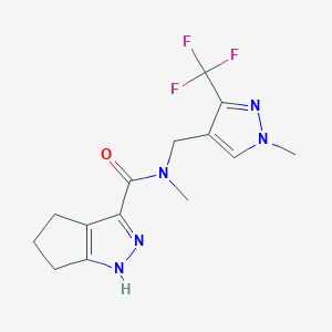 molecular formula C14H16F3N5O B7150482 N-methyl-N-[[1-methyl-3-(trifluoromethyl)pyrazol-4-yl]methyl]-1,4,5,6-tetrahydrocyclopenta[c]pyrazole-3-carboxamide 