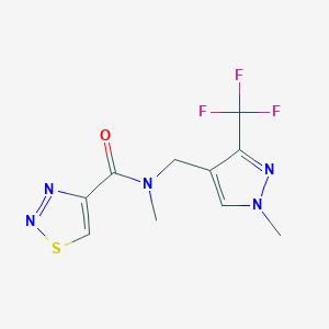 molecular formula C10H10F3N5OS B7150490 N-methyl-N-[[1-methyl-3-(trifluoromethyl)pyrazol-4-yl]methyl]thiadiazole-4-carboxamide 