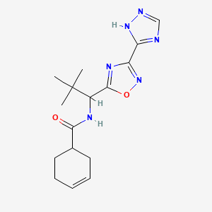molecular formula C16H22N6O2 B7150518 N-[2,2-dimethyl-1-[3-(1H-1,2,4-triazol-5-yl)-1,2,4-oxadiazol-5-yl]propyl]cyclohex-3-ene-1-carboxamide 