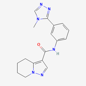 molecular formula C17H18N6O B7150610 N-[3-(4-methyl-1,2,4-triazol-3-yl)phenyl]-4,5,6,7-tetrahydropyrazolo[1,5-a]pyridine-3-carboxamide 