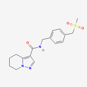 molecular formula C17H21N3O3S B7150623 N-[[4-(methylsulfonylmethyl)phenyl]methyl]-4,5,6,7-tetrahydropyrazolo[1,5-a]pyridine-3-carboxamide 