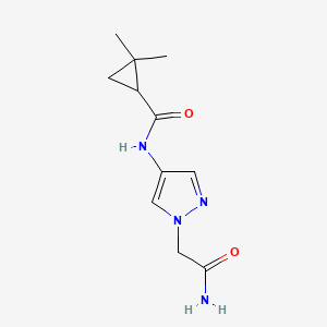 molecular formula C11H16N4O2 B7150938 N-[1-(2-amino-2-oxoethyl)pyrazol-4-yl]-2,2-dimethylcyclopropane-1-carboxamide 