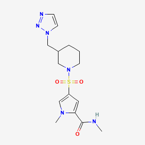 molecular formula C15H22N6O3S B7151172 N,1-dimethyl-4-[3-(triazol-1-ylmethyl)piperidin-1-yl]sulfonylpyrrole-2-carboxamide 