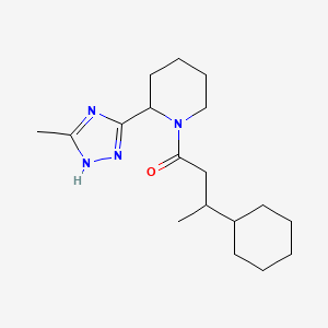 molecular formula C18H30N4O B7151237 3-cyclohexyl-1-[2-(5-methyl-1H-1,2,4-triazol-3-yl)piperidin-1-yl]butan-1-one 