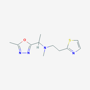 molecular formula C11H16N4OS B7151755 N-methyl-1-(5-methyl-1,3,4-oxadiazol-2-yl)-N-[2-(1,3-thiazol-2-yl)ethyl]ethanamine 