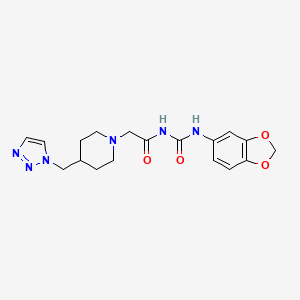 molecular formula C18H22N6O4 B7151758 N-(1,3-benzodioxol-5-ylcarbamoyl)-2-[4-(triazol-1-ylmethyl)piperidin-1-yl]acetamide 