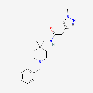 molecular formula C21H30N4O B7152108 N-[(1-benzyl-4-ethylpiperidin-4-yl)methyl]-2-(1-methylpyrazol-4-yl)acetamide 