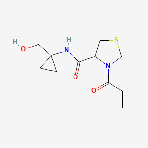 molecular formula C11H18N2O3S B7152286 N-[1-(hydroxymethyl)cyclopropyl]-3-propanoyl-1,3-thiazolidine-4-carboxamide 