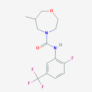 molecular formula C14H16F4N2O2 B7152335 N-[2-fluoro-5-(trifluoromethyl)phenyl]-6-methyl-1,4-oxazepane-4-carboxamide 