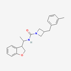 molecular formula C22H26N2O2 B7152490 N-[1-(2,3-dihydro-1-benzofuran-3-yl)ethyl]-3-[(3-methylphenyl)methyl]azetidine-1-carboxamide 
