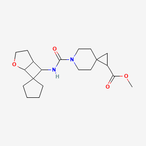 molecular formula C20H30N2O4 B7152510 Methyl 6-(spiro[2-oxabicyclo[3.2.0]heptane-7,1'-cyclopentane]-6-ylcarbamoyl)-6-azaspiro[2.5]octane-2-carboxylate 