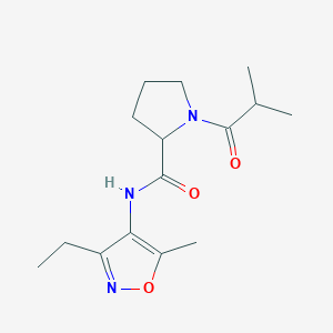 molecular formula C15H23N3O3 B7152551 N-(3-ethyl-5-methyl-1,2-oxazol-4-yl)-1-(2-methylpropanoyl)pyrrolidine-2-carboxamide 