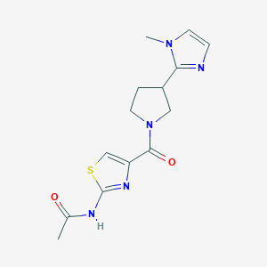 molecular formula C14H17N5O2S B7152804 N-[4-[3-(1-methylimidazol-2-yl)pyrrolidine-1-carbonyl]-1,3-thiazol-2-yl]acetamide 