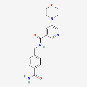 molecular formula C18H20N4O3 B7153004 N-[(4-carbamoylphenyl)methyl]-5-morpholin-4-ylpyridine-3-carboxamide 